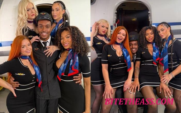JadeTeen, Beaux Peeps, Sinatra Monroe, Nadia Jay - 4 Flight Attendant For 1 BBC [SD 1444p]