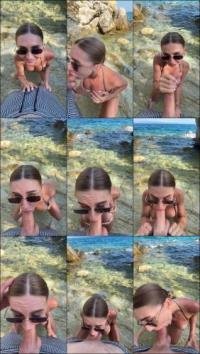 Kiraxxcherry - Best blowjob with cum on face and tits from a stranger on the beach [FullHD 1080P] 